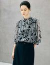 Vintage Stripe Dotted Bow Tie Chiffon Blouse