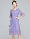 Lace Crew Neck Relaxed 3/4 Sleeve A-Line Dress