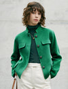 Wool Blend Button-Front Cropped Jacket