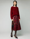 Metallic Floral High-Waist A-Line Midi Skirt