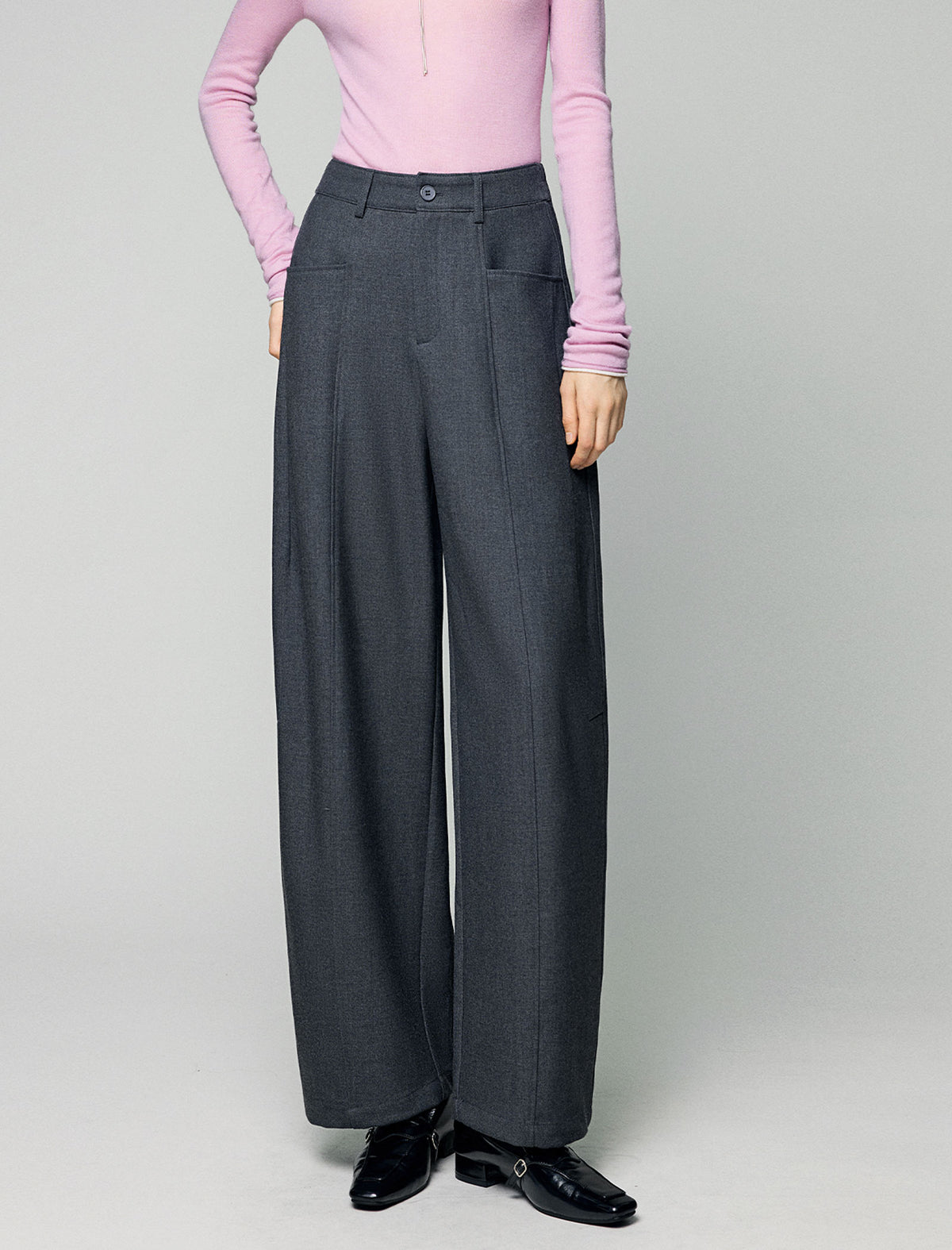 Wool Blend High-Waist Pocket Wide-Leg Pants