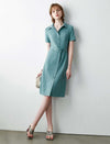 Teal Belted Shirt Midi Dress