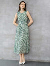 Sage Green Abstract Print Sleeveless Midi Dress