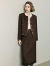 Wool Blend Shimmer Crewneck Button-Front Cropped Jacket