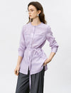 Lilac Mandarin Collar Beaded Trim Blouse