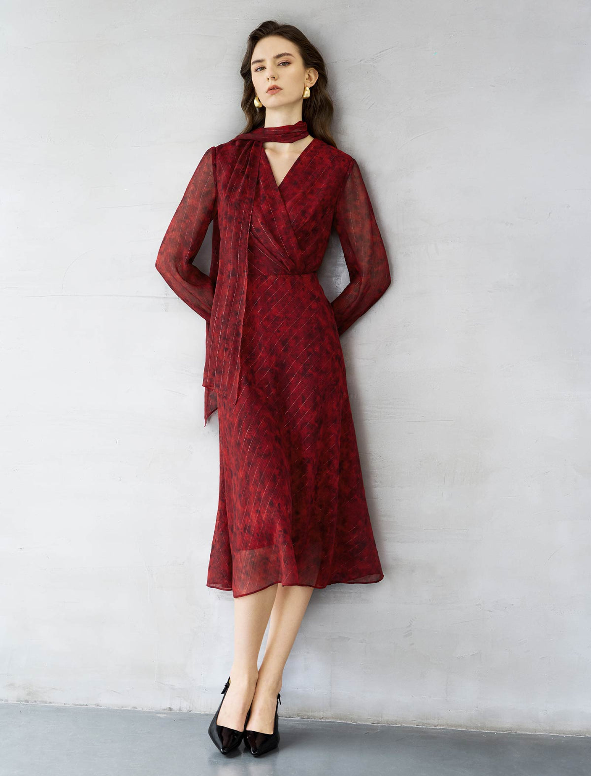 Ruby Red Metallic Stripe Midi Dress