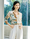 Retro Contrast‑Print Button‑Down Blouse