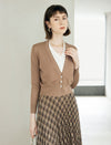 Wool Blend Scallop Trim Layered V-Neck Cardigan
