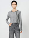 Side-Button Striped Long-Sleeve Knit Top