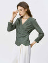Green Geometric Print Wrap Blouse