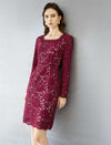 Burgundy Lace Sequin Sheath Mini Dress