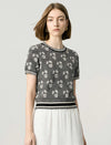 Floral Jacquard Short-Sleeve Knit Top