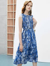 Elegant Floral Mulberry Silk Sleeveless Dress