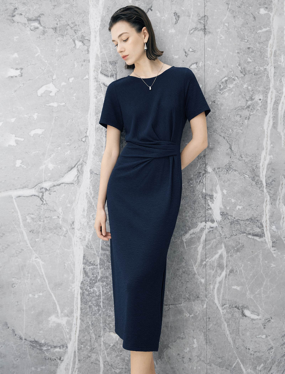 Knot-Waist Textured Maxi Dress