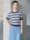 Tencel Striped Short-Sleeve Knit Top