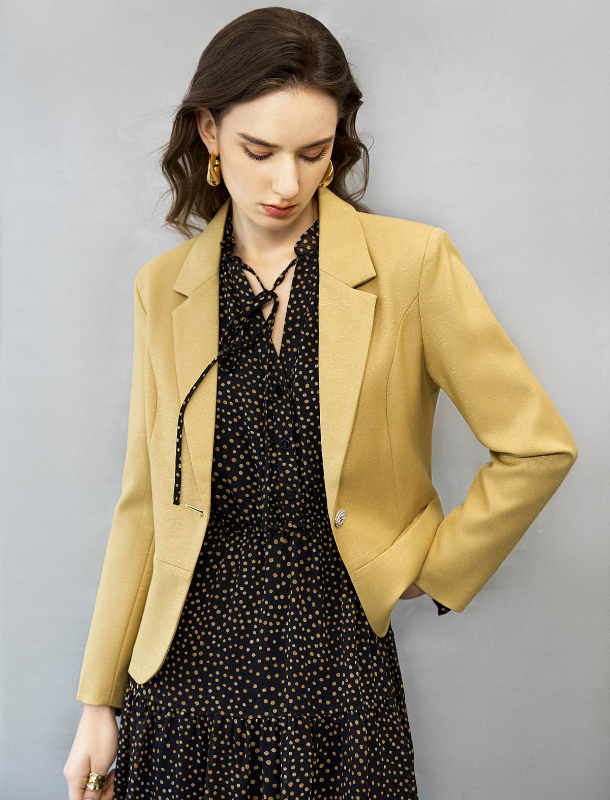 Single Button Textured Cropped Blazer