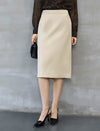 Champagne Textured Midi Pencil Skirt