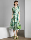 Teal Marble Print V-Neck Midi Dress