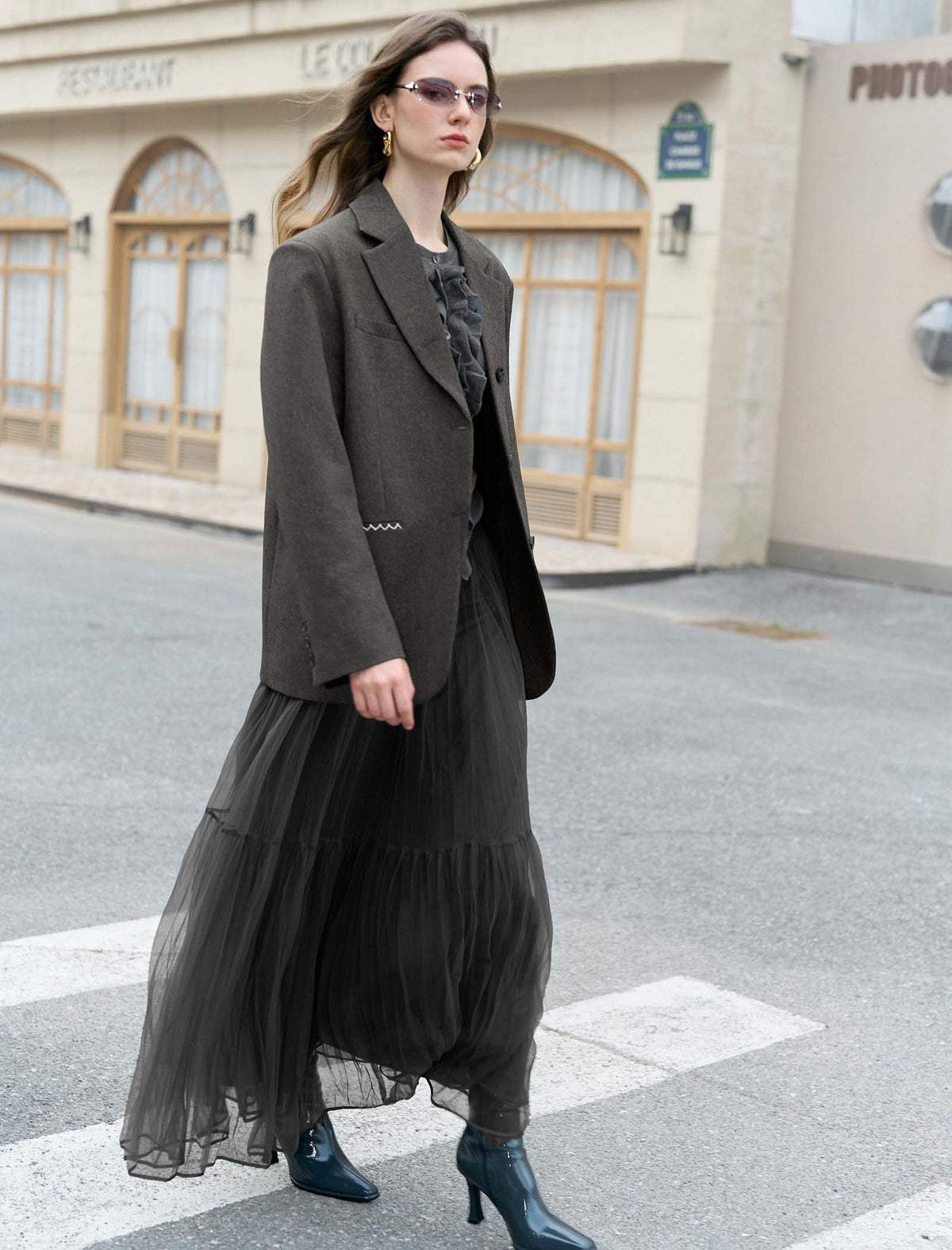 Charcoal Tiered Tulle Maxi Skirt