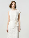 Solid Cap Sleeve Belted Blouse