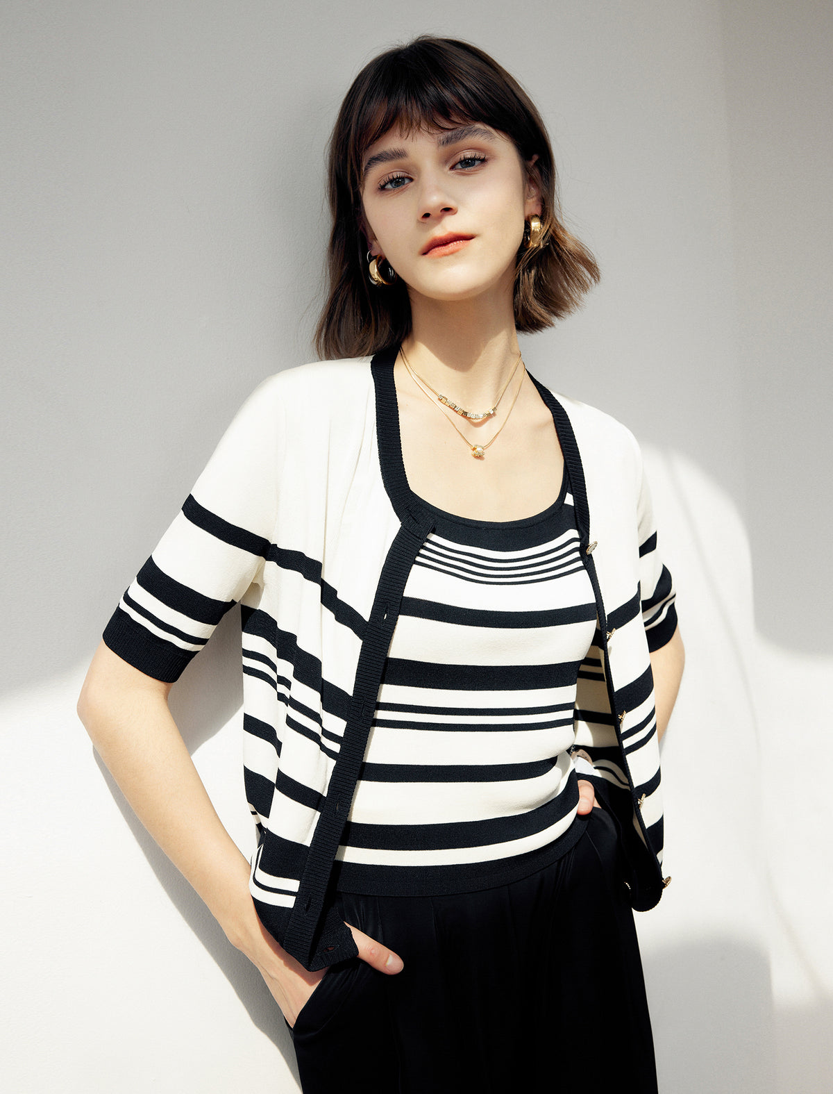 Striped Knit Square Neck Slim Fit Tank Top