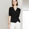 V-Neck Wrap Ribbed Top - Black