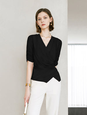 V-Neck Wrap Ribbed Top