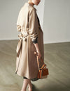 Textured Collared Button-Front Belted Trench Coat