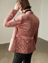 Velvet-Trim Stand-Collar Snap-Front Pocket Padded Coat