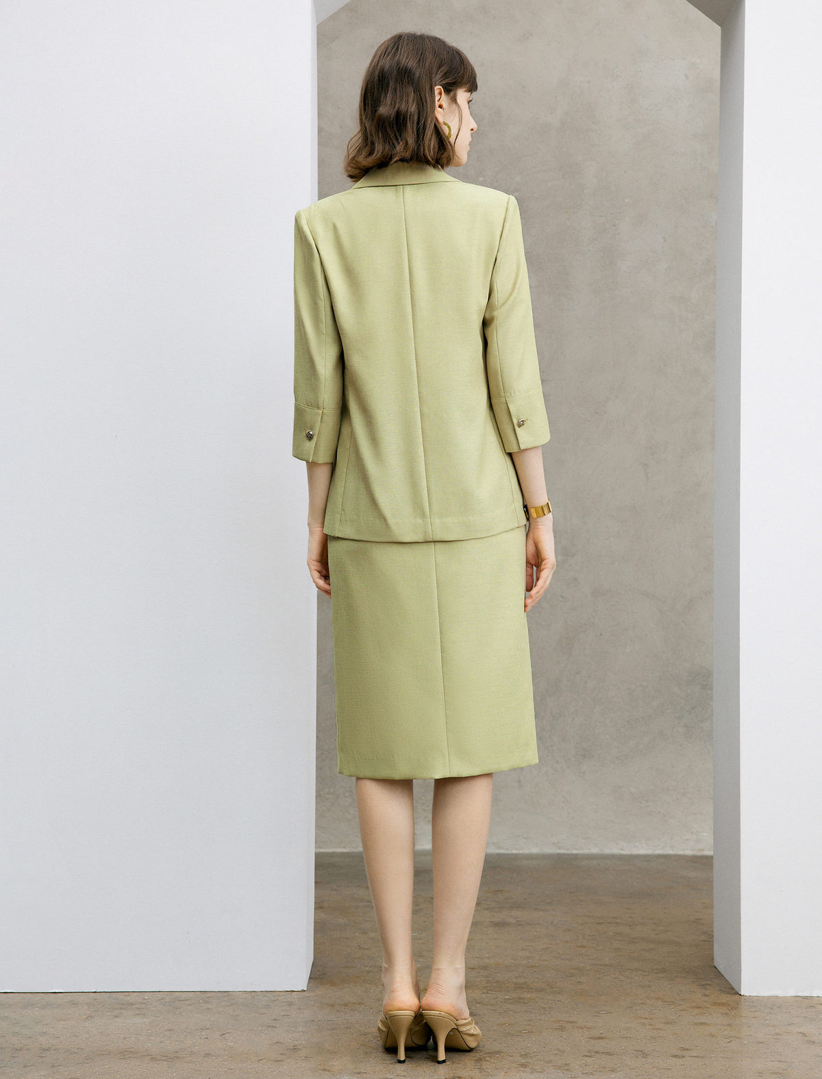 Notch Lapel 3/4 Sleeve Office Blazer