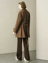 Wool-Blend Double-Breasted Lapel Collar Belted Coat
