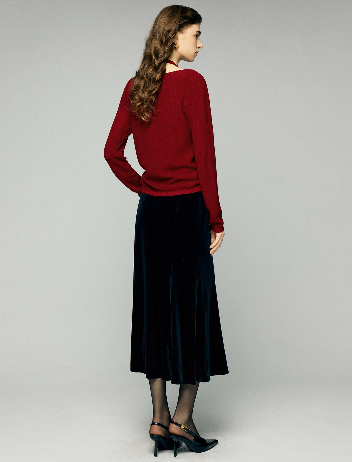 Layered Tie Front Long Sleeve Knit Top