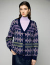 Wool and Mulberry Silk Blend Geometric V-Neck Button-Front Cardigan