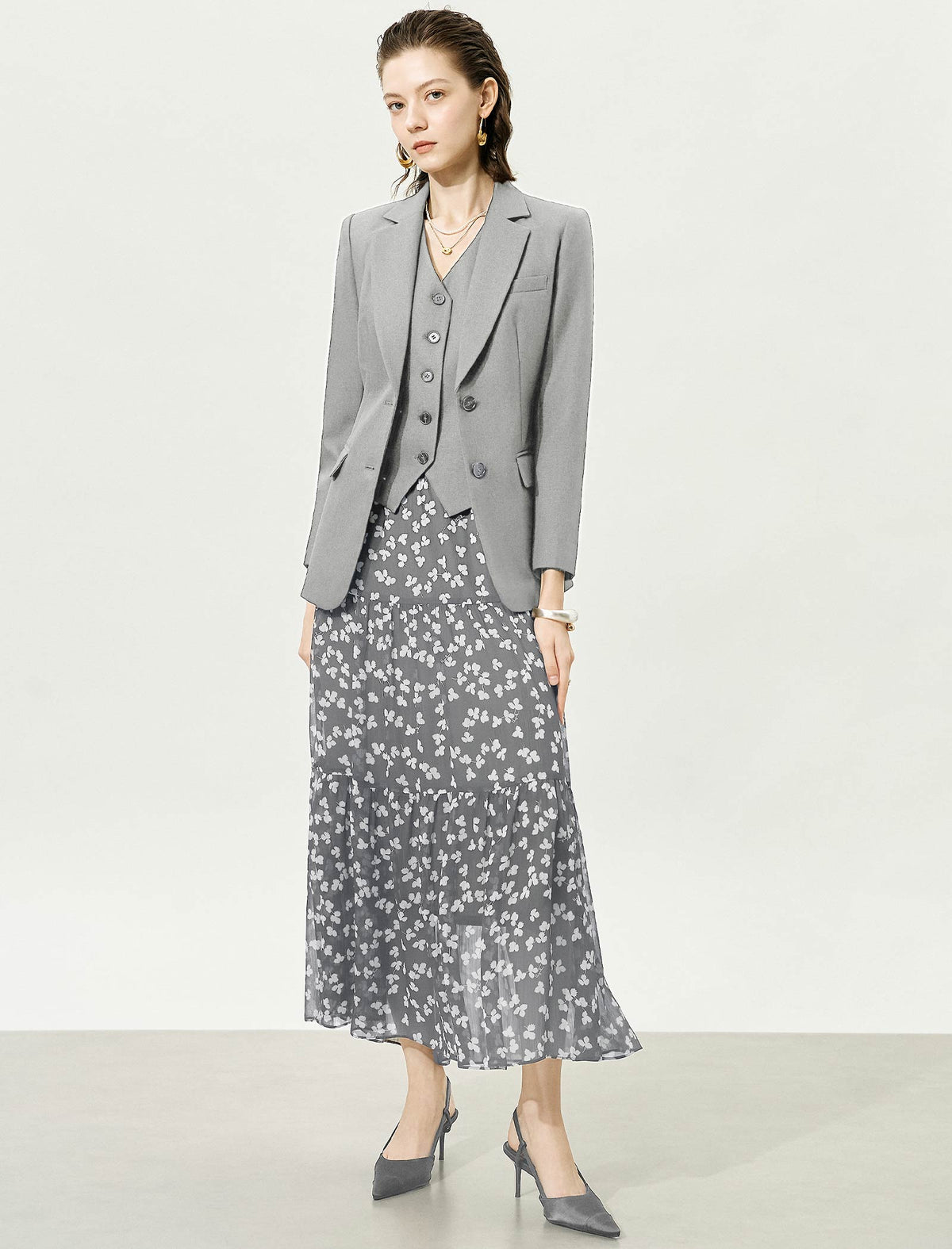 Floral Multi-Layered Midi Skirt