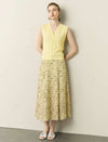 Butter Yellow Printed A-Line Midi Skirt