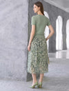 Abstract Print Pleated Midi Skirt
