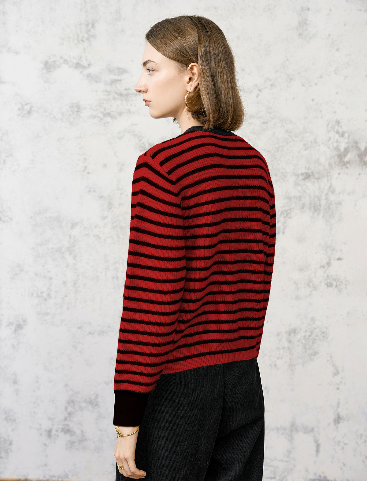 Striped V Neck Button-Front Layered Look Top