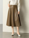 A-Line PU Leather Midi Skirt