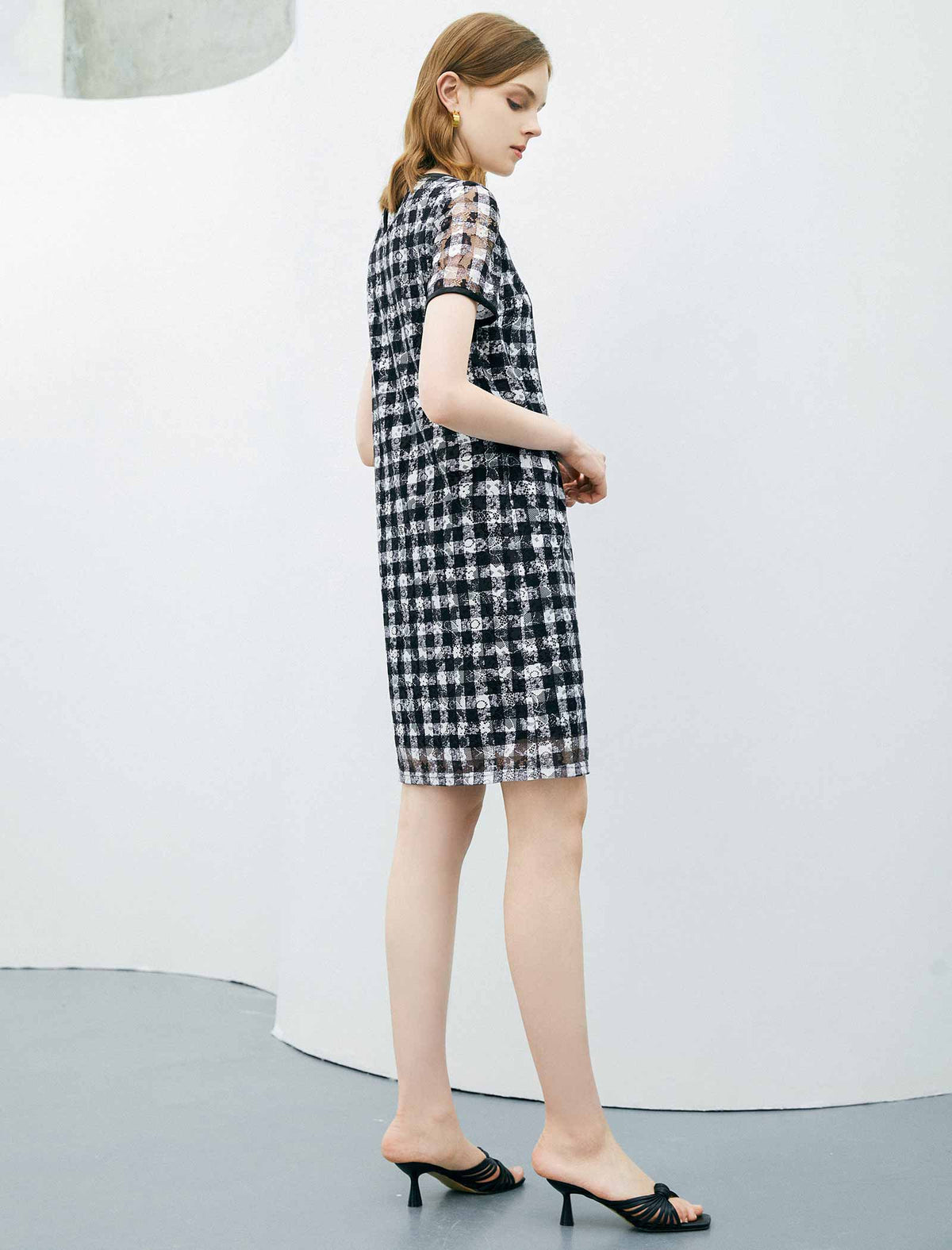 Plaid Lace Straight Short Sleeve Dress
