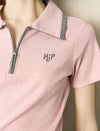 Pink Ribbed Half-Zip Polo Knit Top