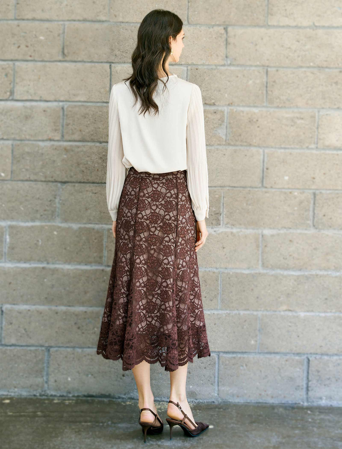 Brown Lace Midi Skirt