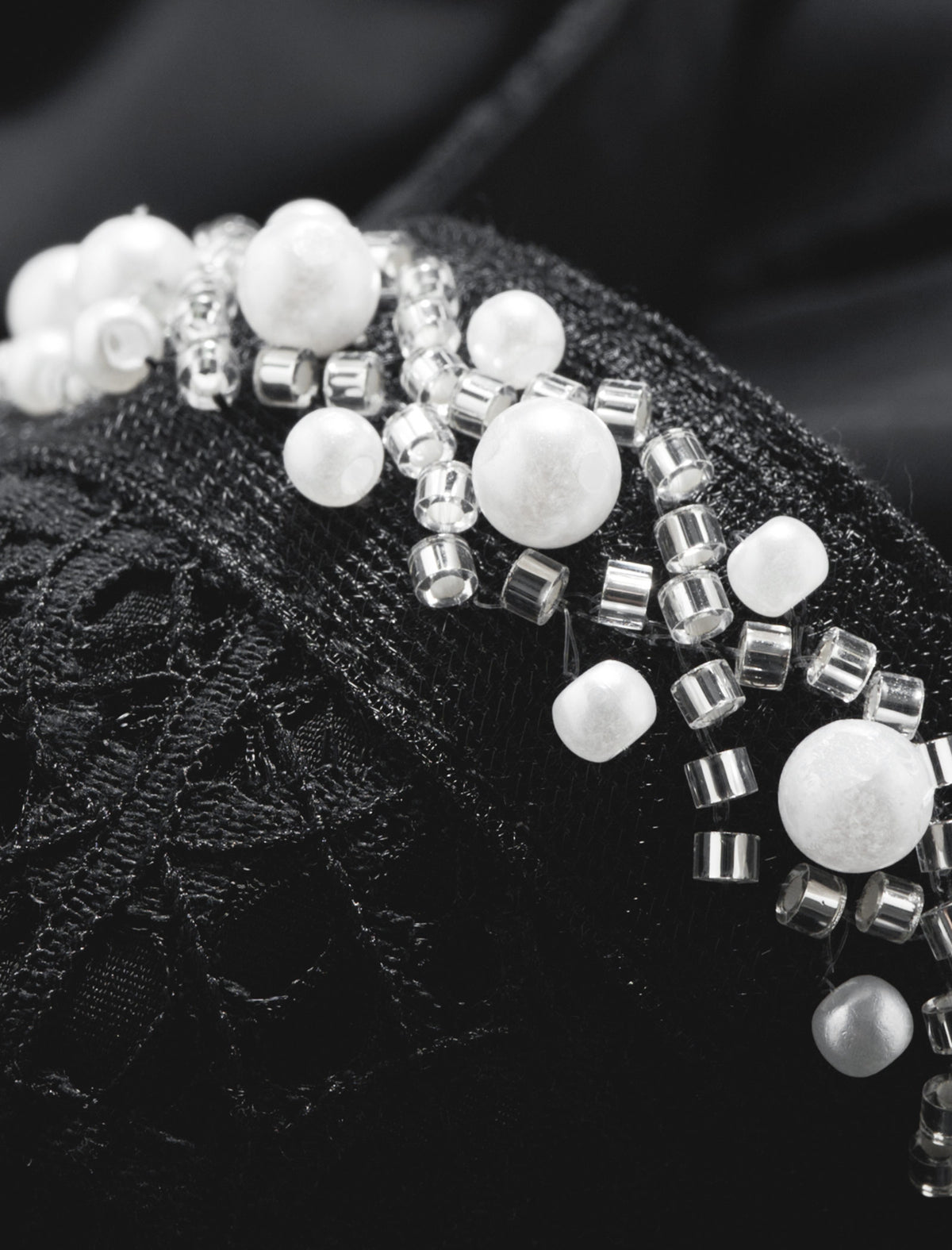 Embellished Trim Black Lace Midi Dress