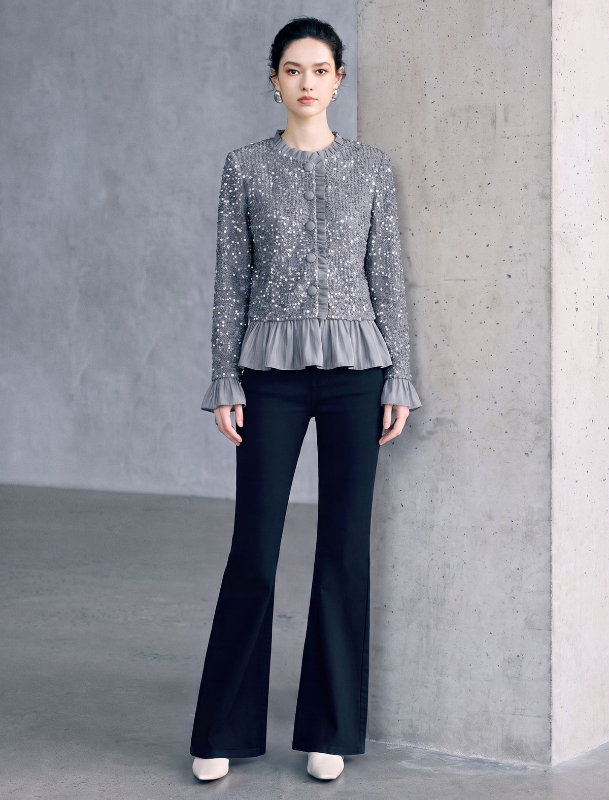 Embellished Peplum Long Sleeve Top