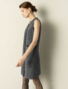 Tweed Sleeveless V-Neck Dress with Trim