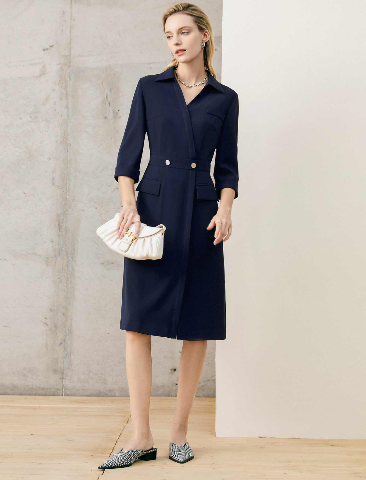 Navy Double-Breasted Shirt Dress
