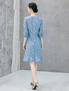 Lace Floral Pattern Long Sleeve A Line Midi Dress