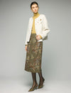 Wool Blend Beaded Floral Applique Crewneck Cropped Jacket