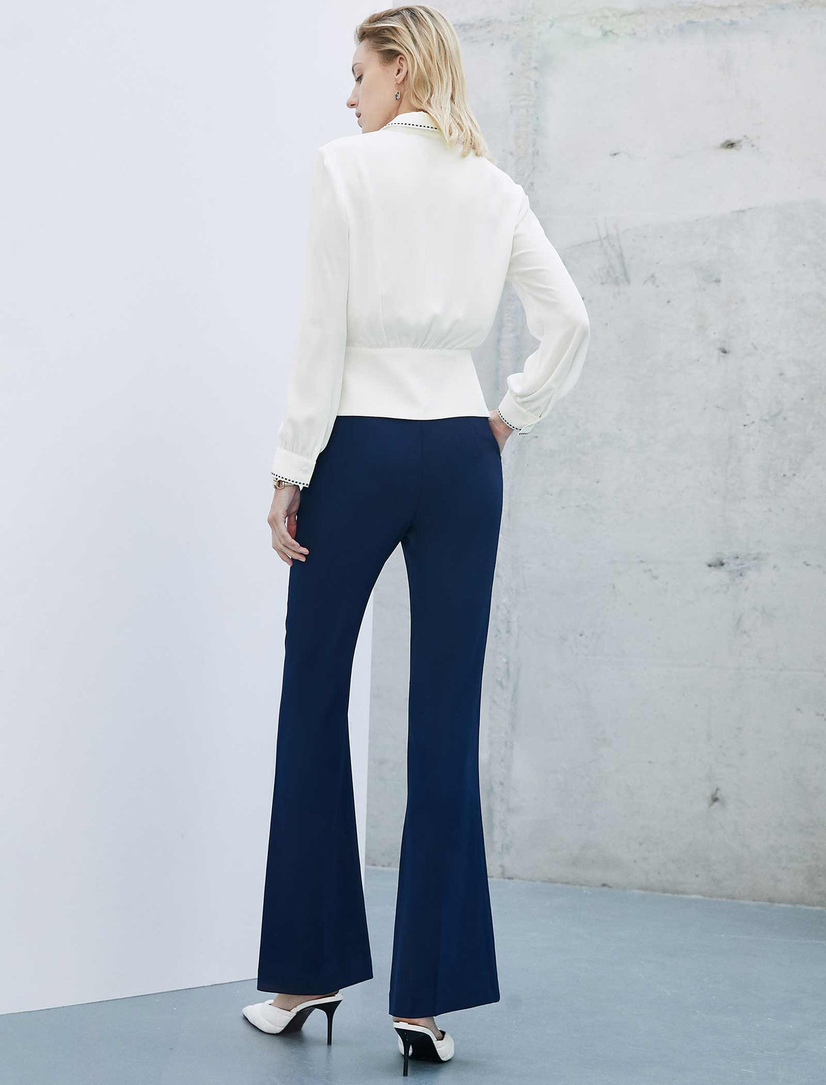 Collared Contrast Trim Peplum Waist Blouse