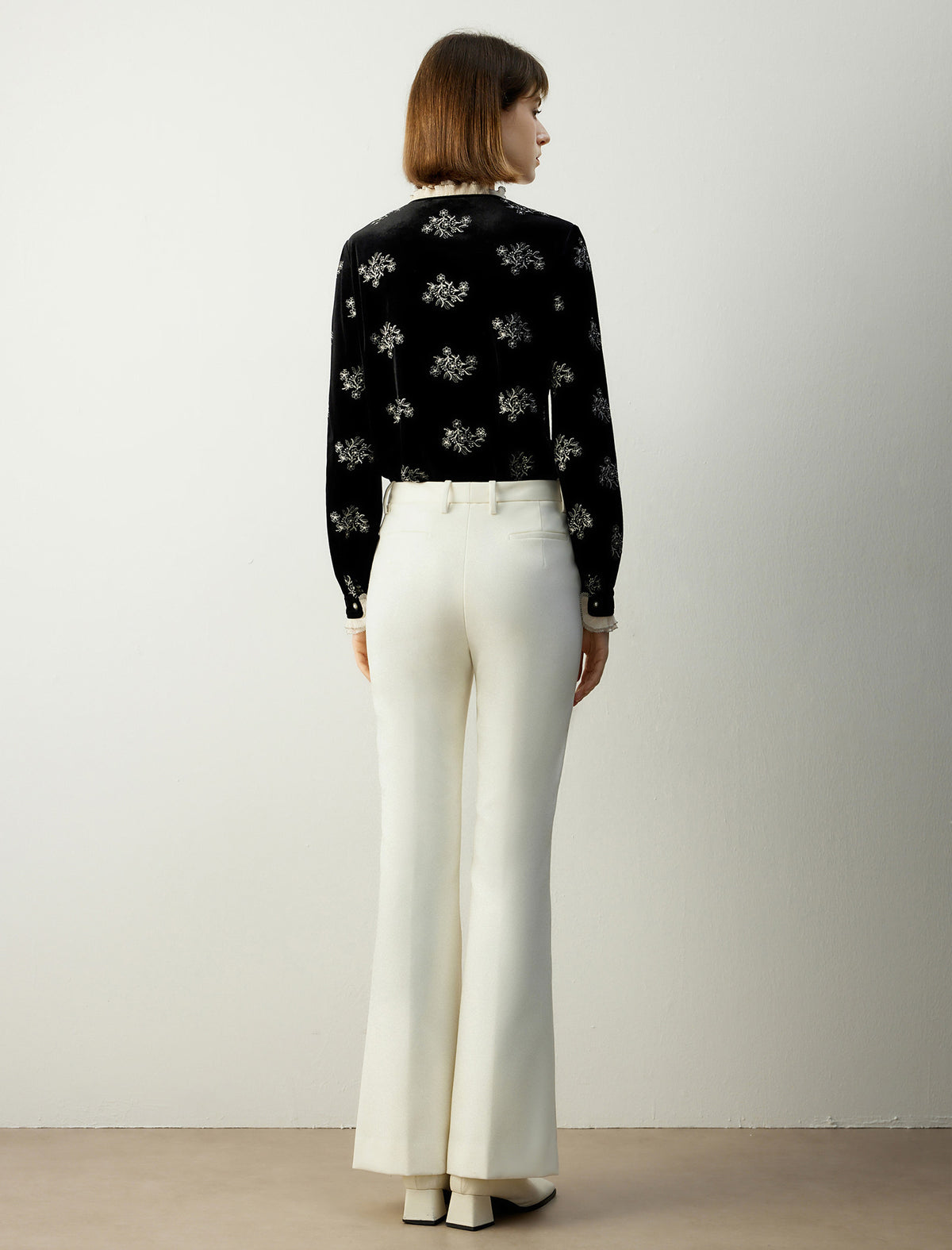 Floral Long-Sleeve Blouse with Lace Trim