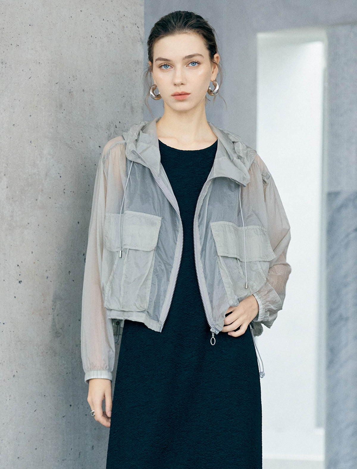 Sheer Cropped Hooded Sun Protection Jacket